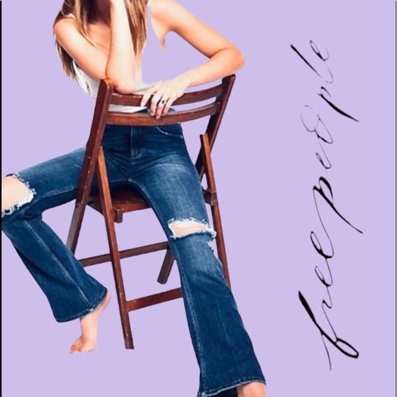 Free People Jeans Authentic Flare Jeans Blue Riptide Sz 25 0 - Picture 15 of 15